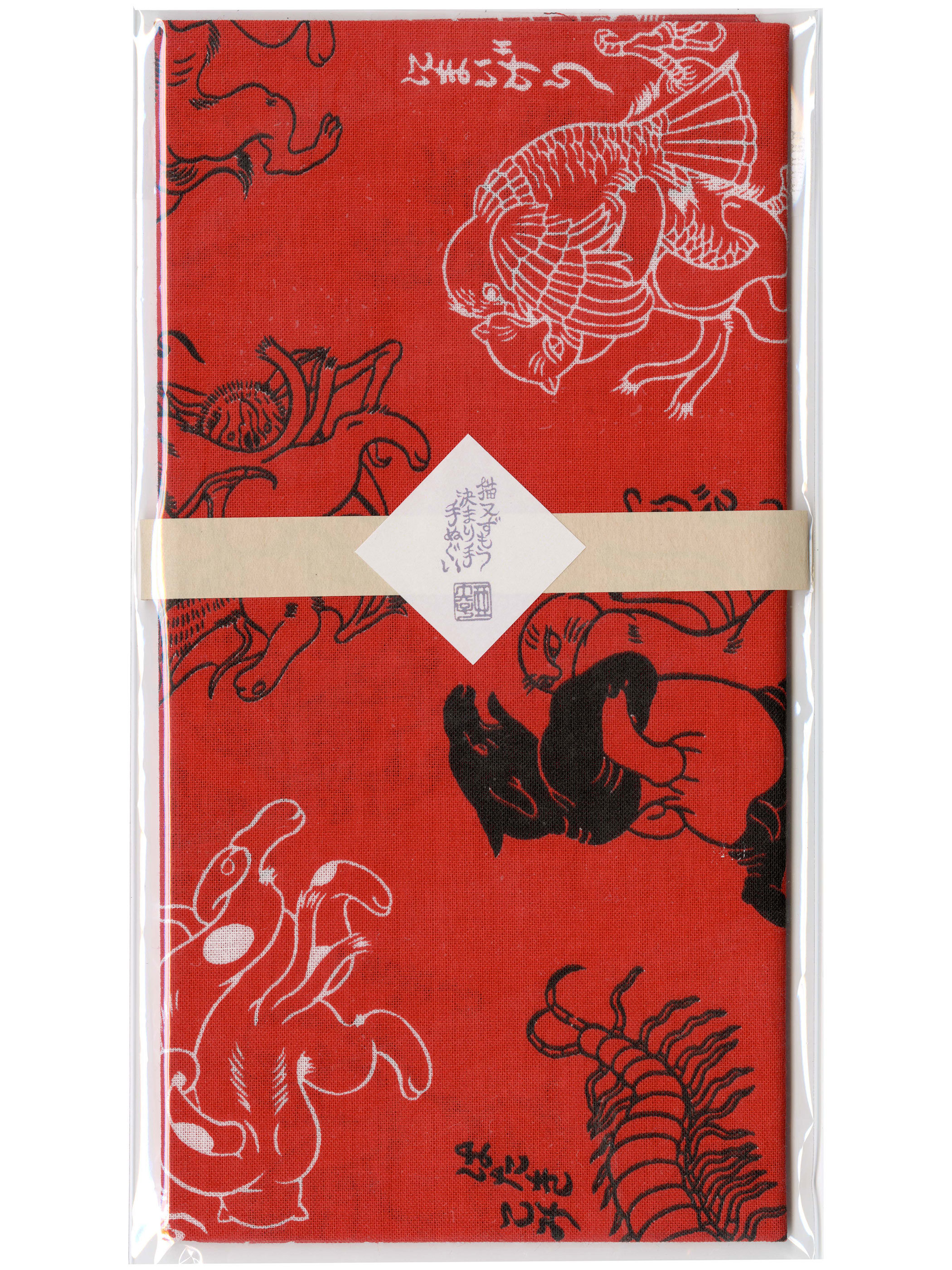 石黒亜矢子個人専門店 月光蔵 | 猫又ずもう決まり手三十三手手拭い 赤