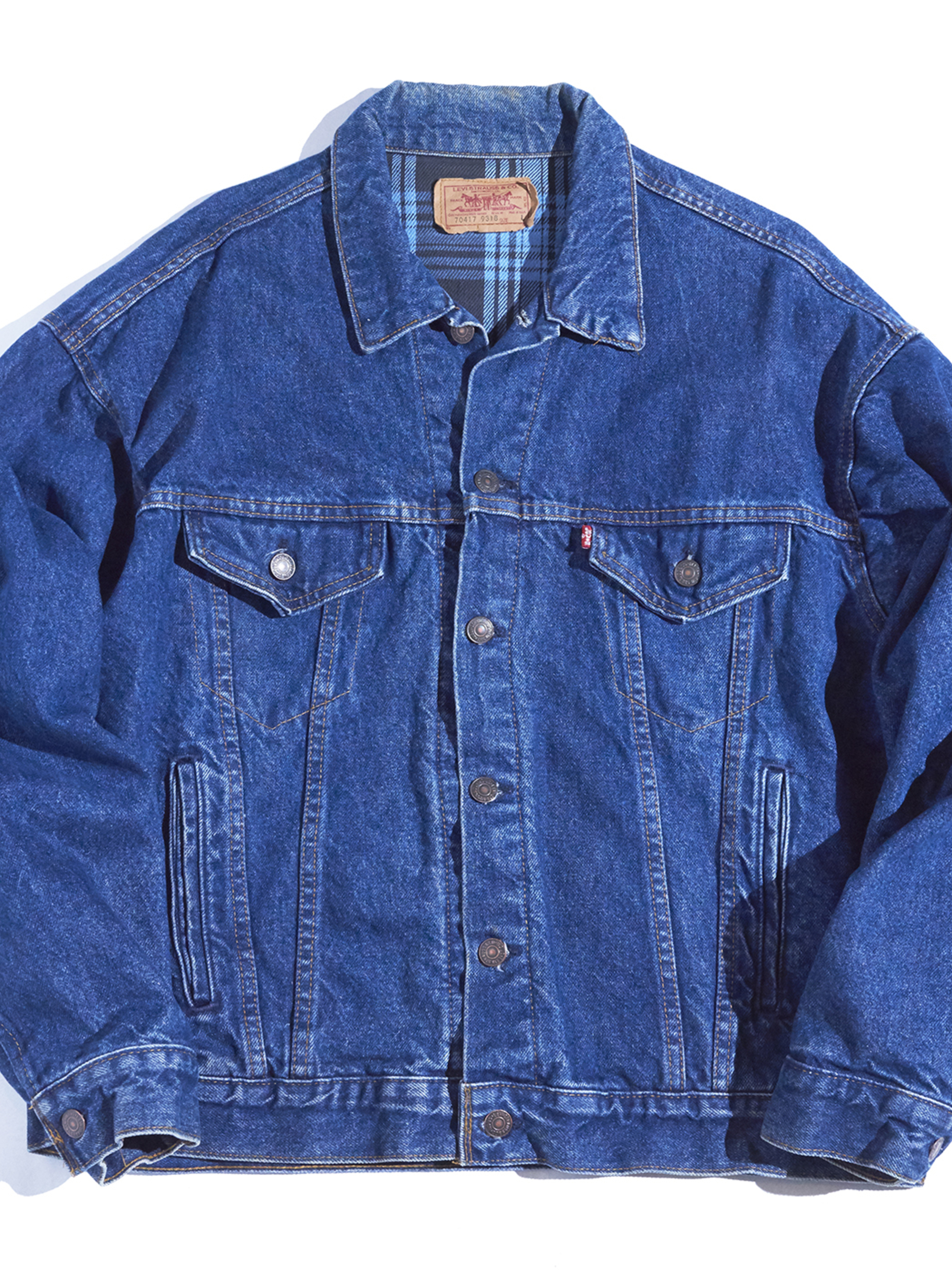 HAg-Le 1990s quot;Levi#39;squot; Lot:70417-9318 flannel lining denim  jacket -LINING BLUE-