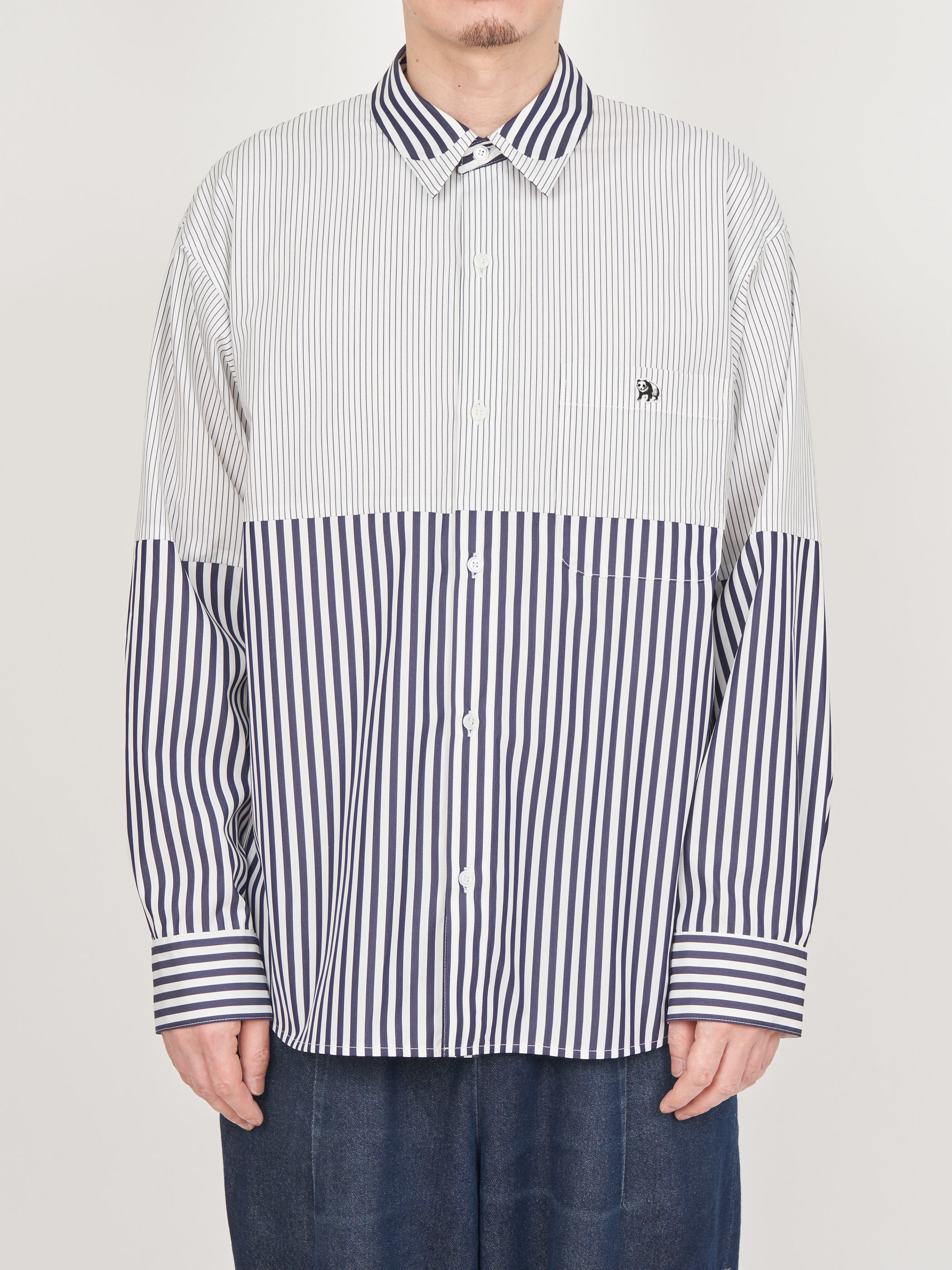 【受注商品】fake round collar shirt・WHITE×NAVY