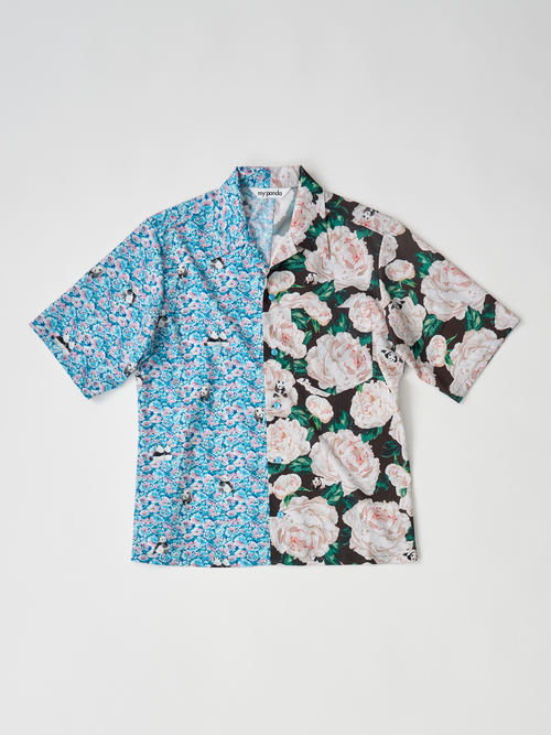 【受注商品】panda printed bowling shirt・BLUE×BLACK