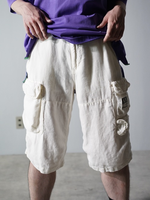 ARMANI EXCHANGE 100% Linen military sampling gimmick shorts