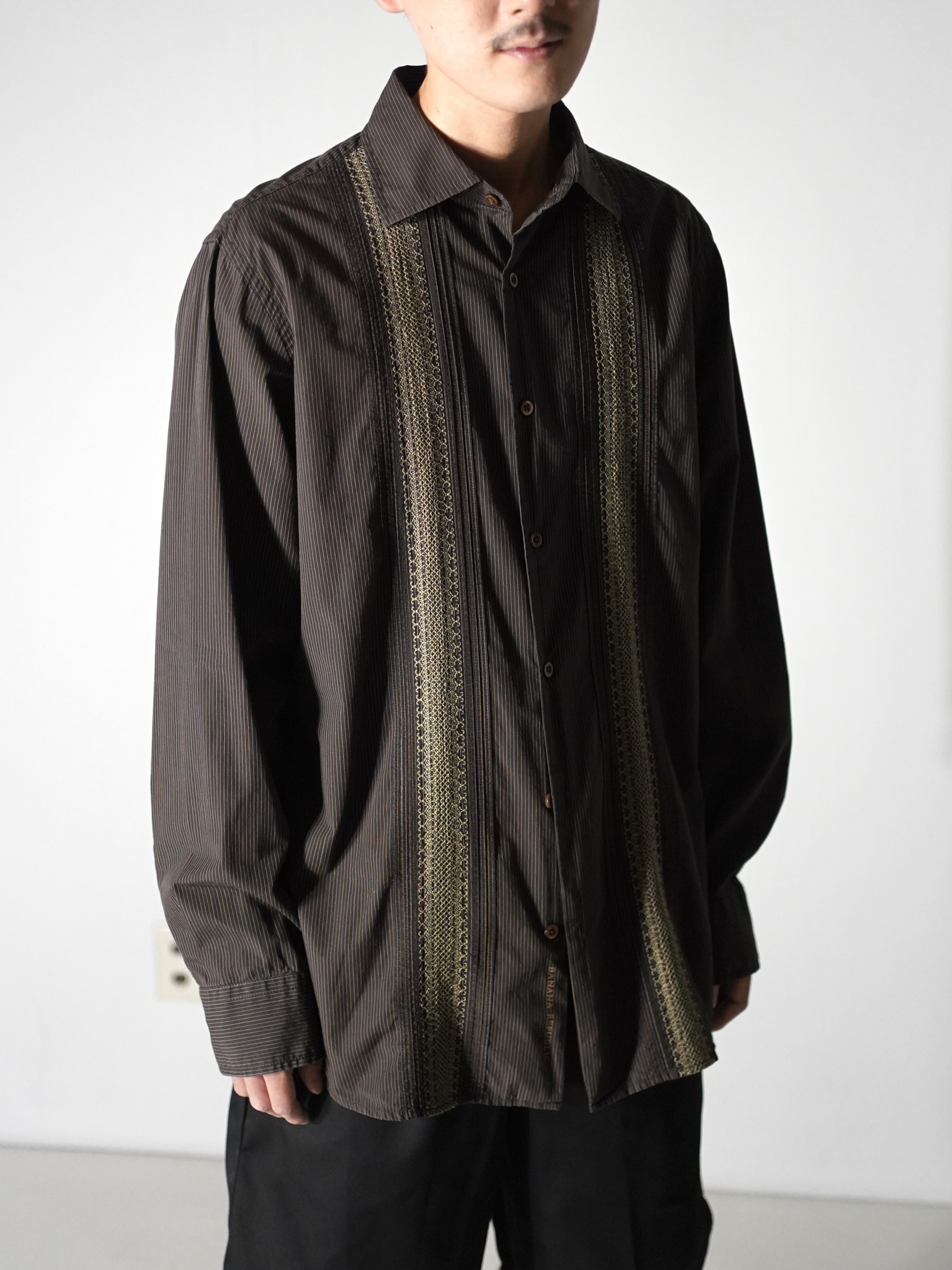 BANANA REPUBLIC Ethnic design cotton stripe L/S shirt