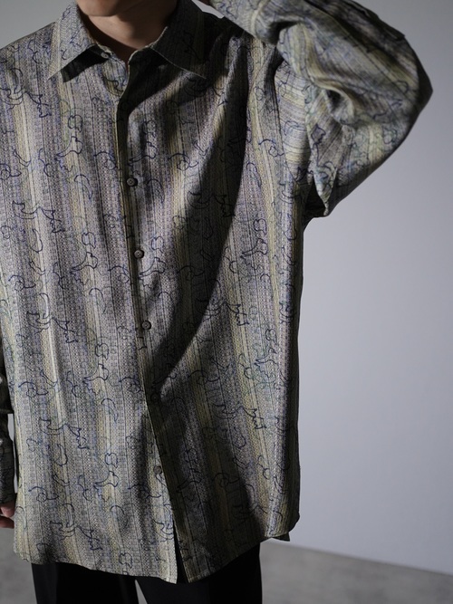 1990's JHANE BARNES Silk Cotton abstract pattern on stripe L/S shirts