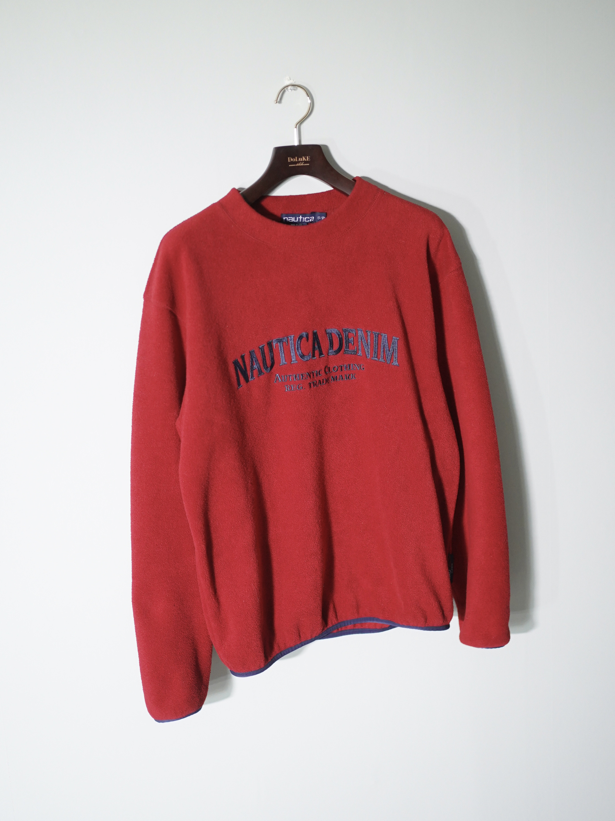 1990's nautica Embroidery print fleece sweat shirts/Made in USA