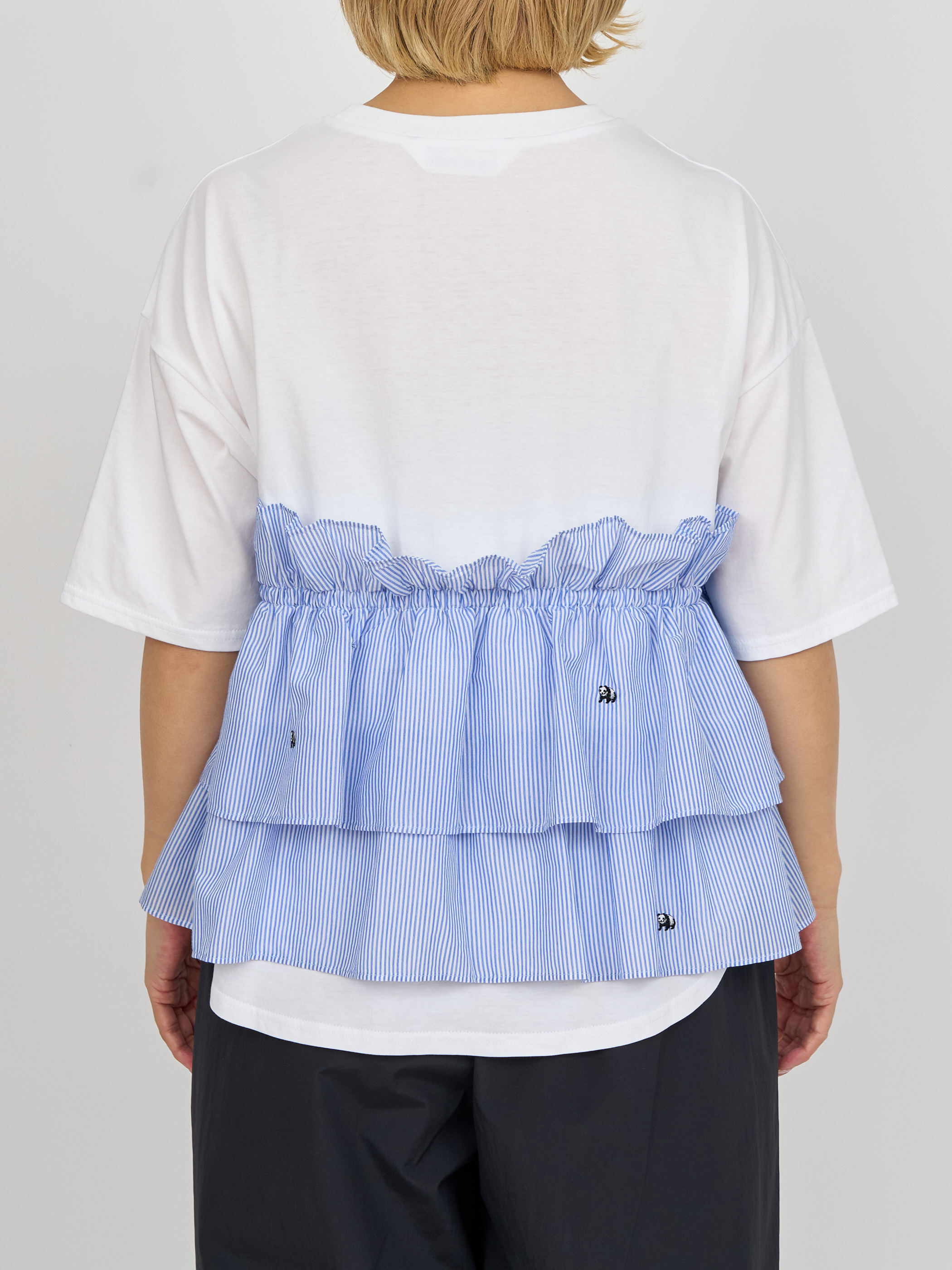 【受注商品】mini pandas frilled top・WHITE×STRIPE