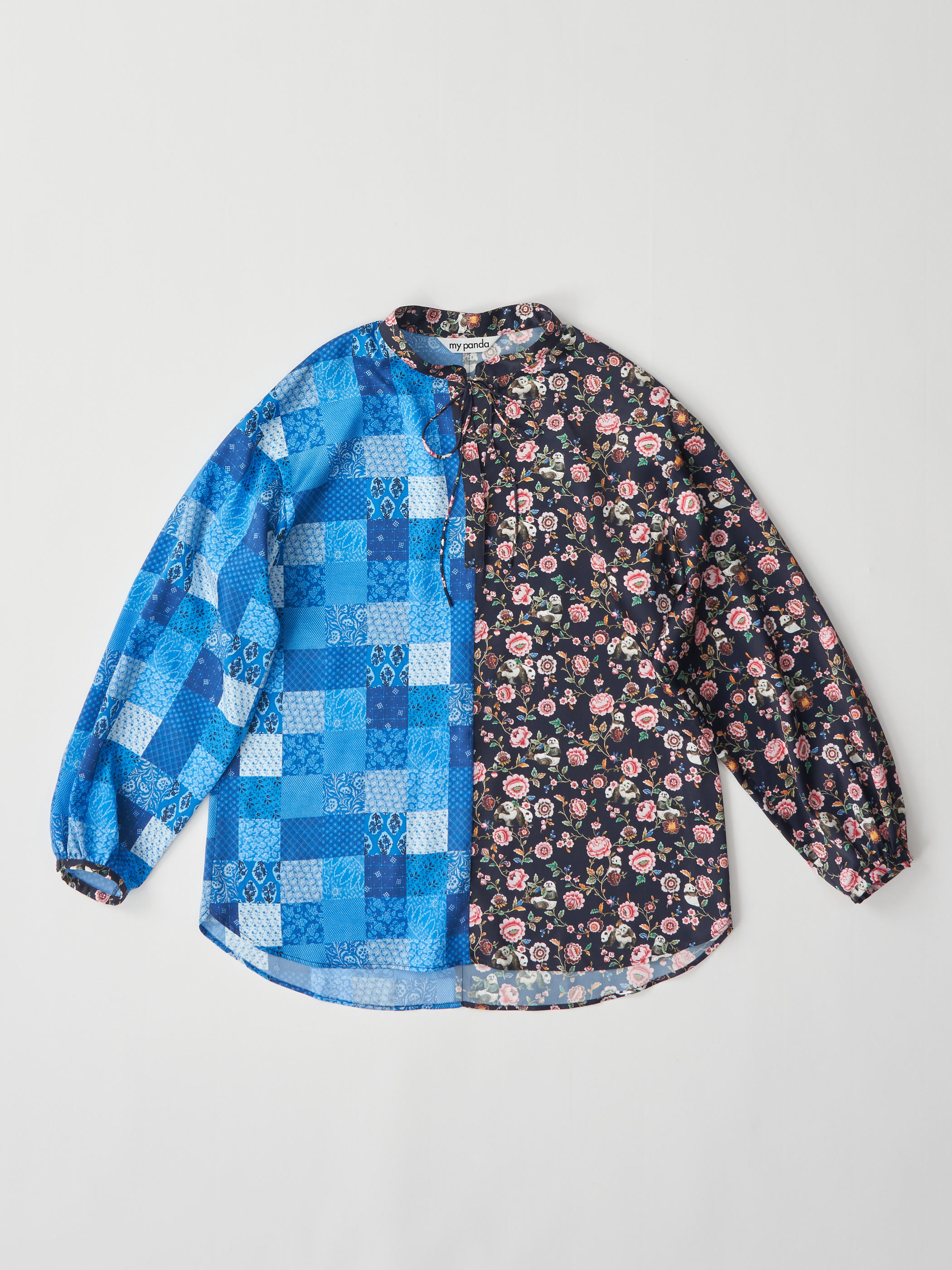 【受注商品】panda printed blouse・NAVY×BLUE