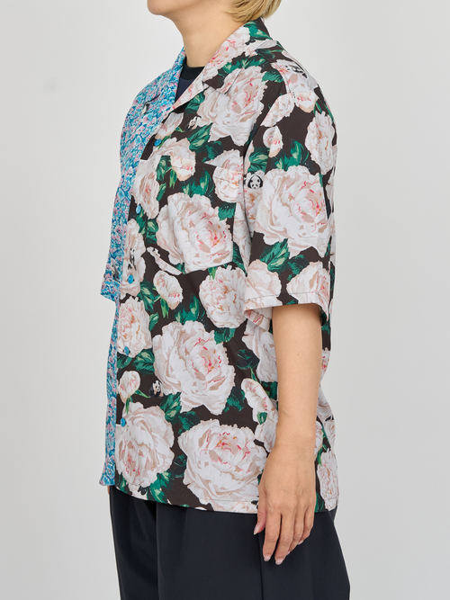 【受注商品】panda printed bowling shirt・BLUE×BLACK