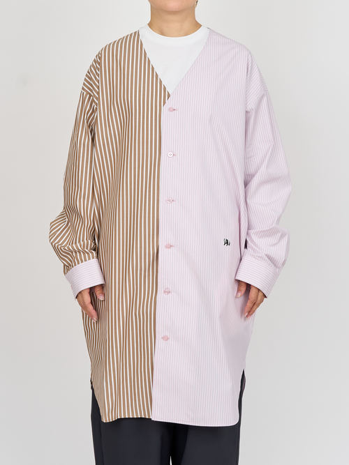 【受注商品】two-tone stripe long shirt・PINK×BROWN