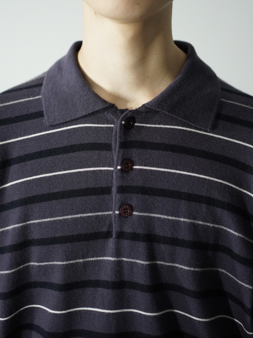 NAVIGARE Extrafine Merino Wool Border Knit Polo shirts