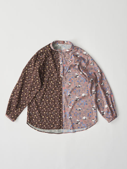 【受注商品】panda printed blouse・BROWN×BEIGE