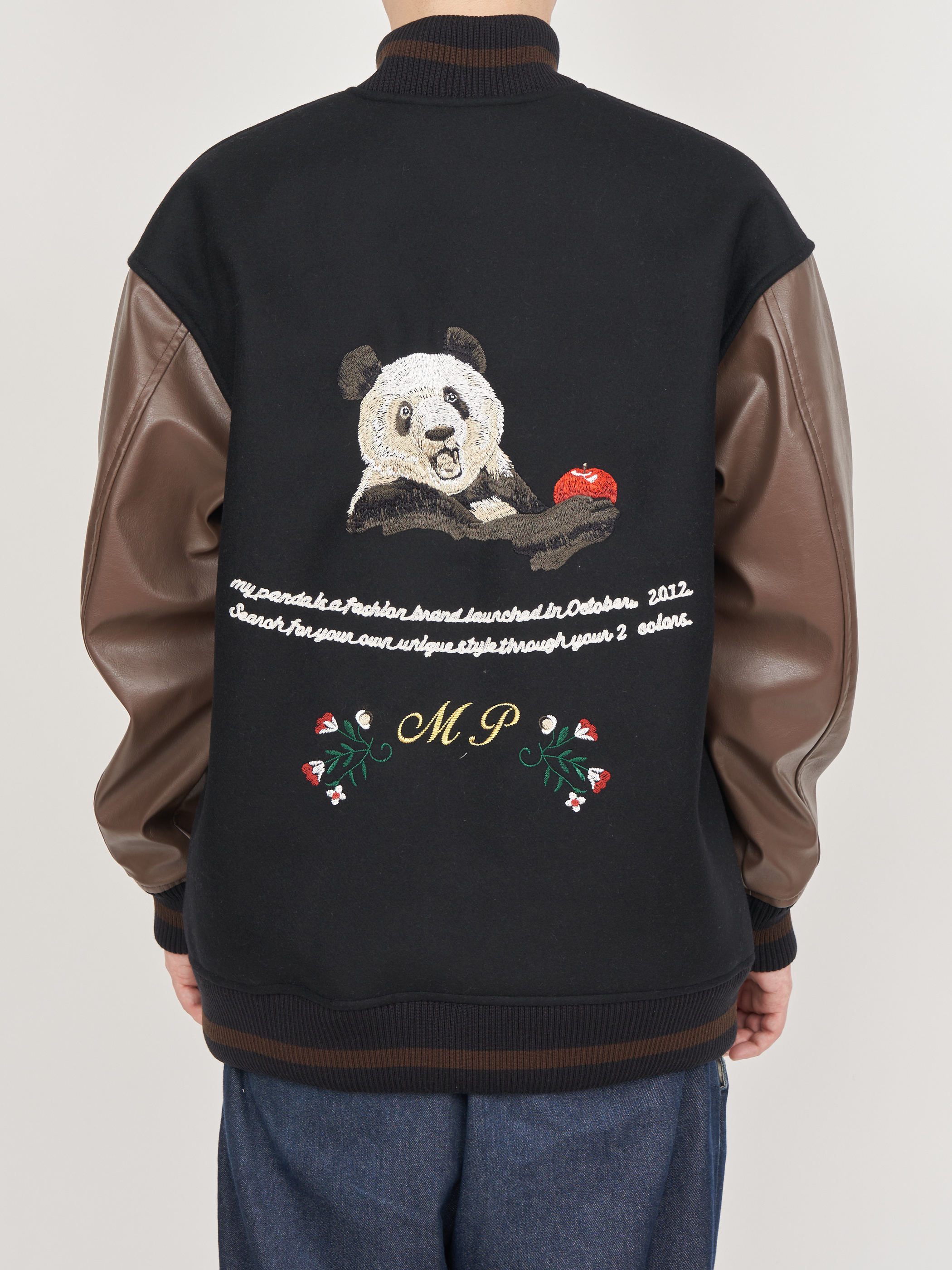 【受注商品】embroidery stadium jacket・BLACK×BROWN