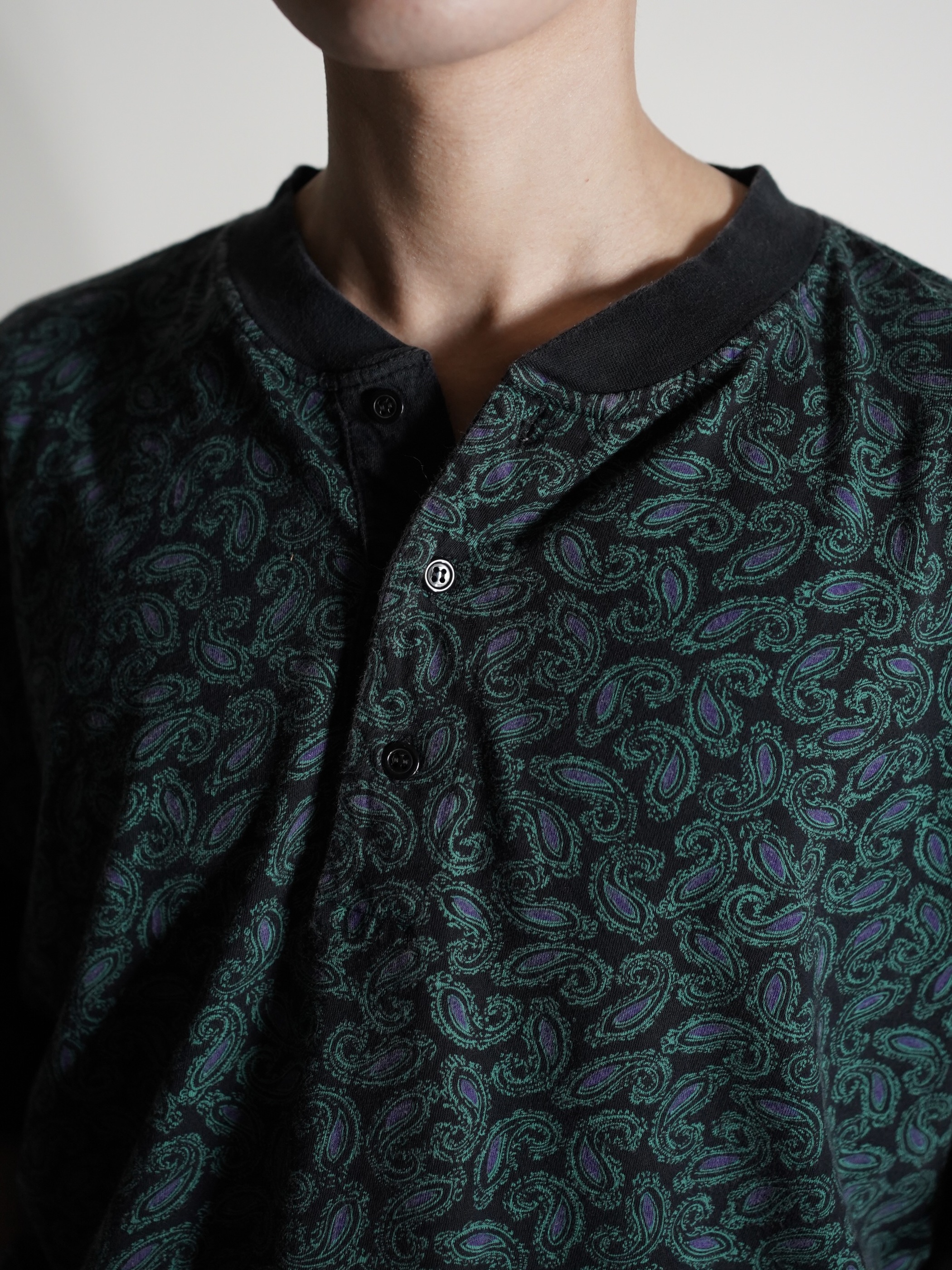 1990's Paisley pattern Henry-neck Tee / Made in Turkey