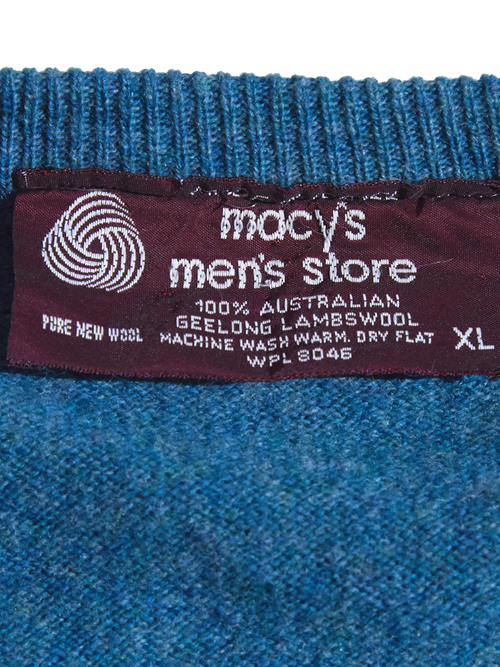 1980s "macy's" lambswool v-neck knit -GREEN-