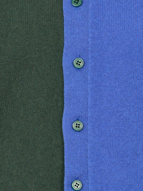 【受注商品】two-tone cashmere cardigan・GREEN×BLUE