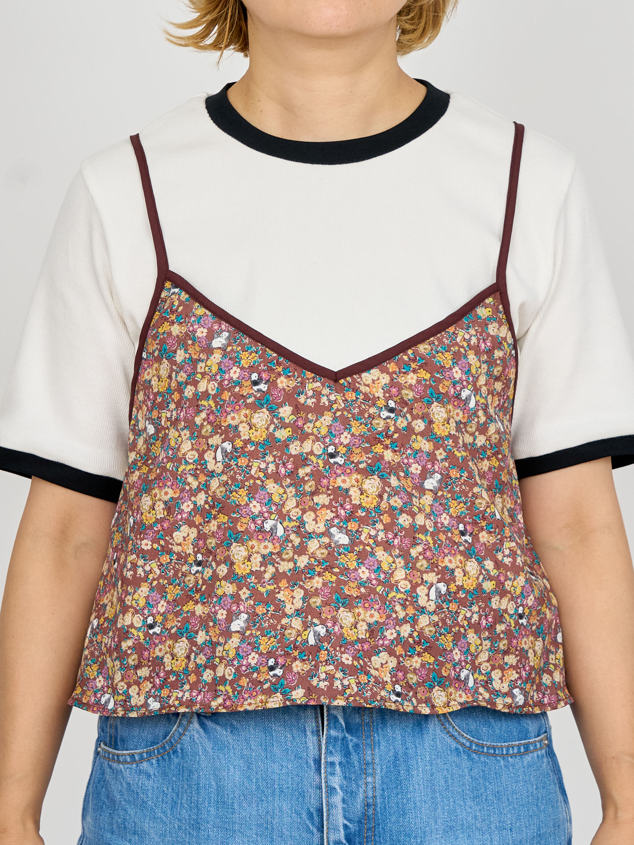 【受注商品】panda printed camisole・BROWN×YELLOW