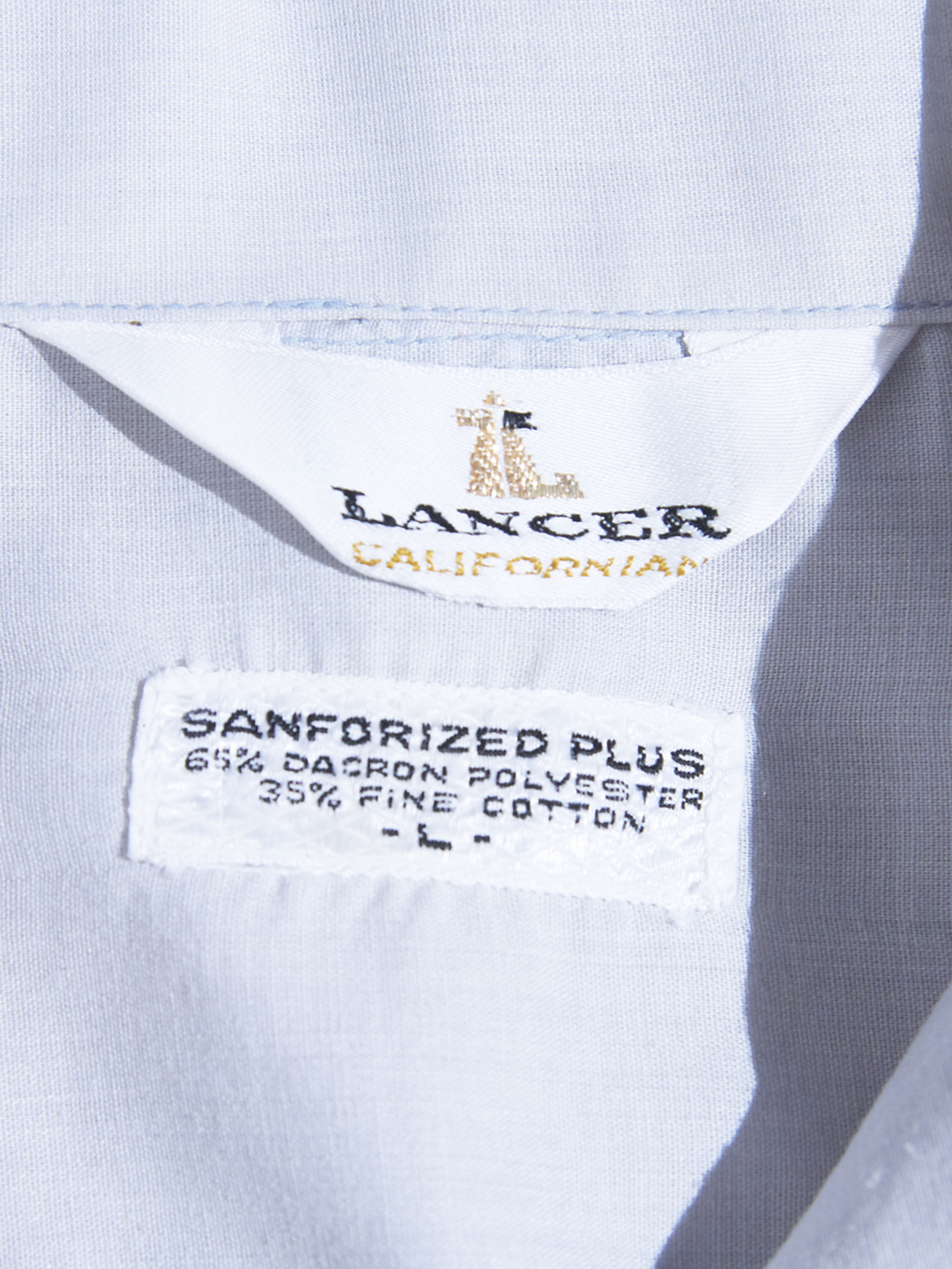 1970s "LANGER" t/c fly front open collar shirt -SAX-