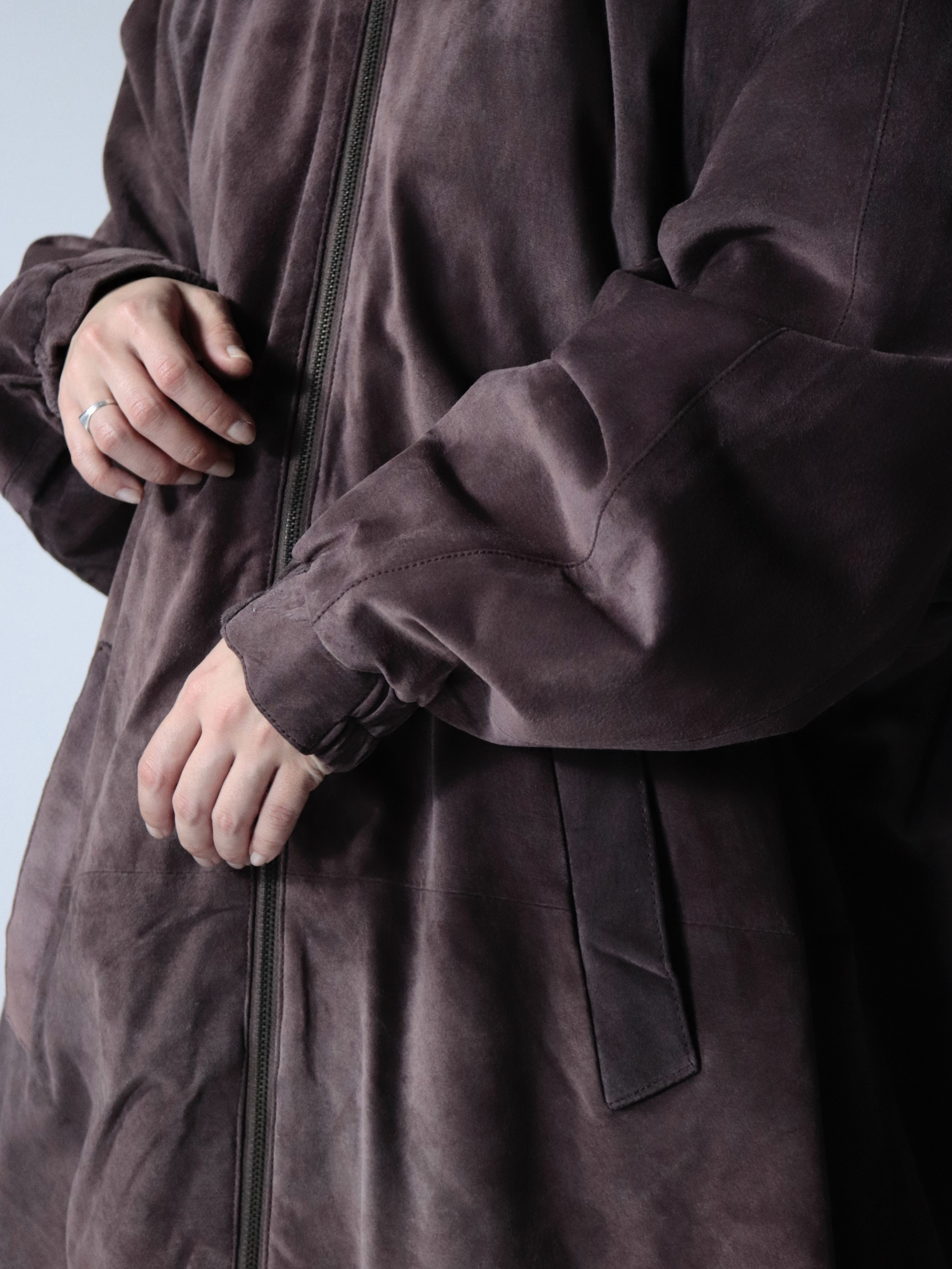 Suède Leather Over Hoodie Coat