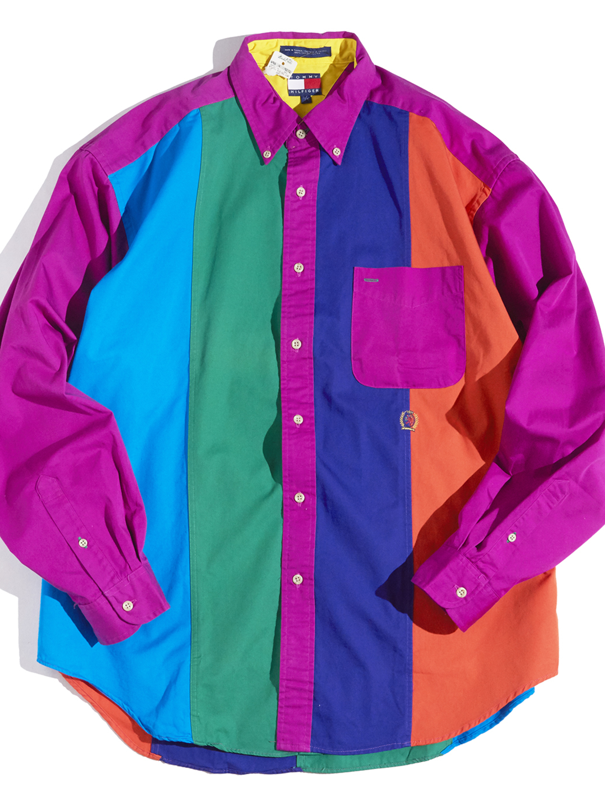 NOS 1990s "TOMMY HILFIGER" crazy stripe B.D. shirt -CRAZY-