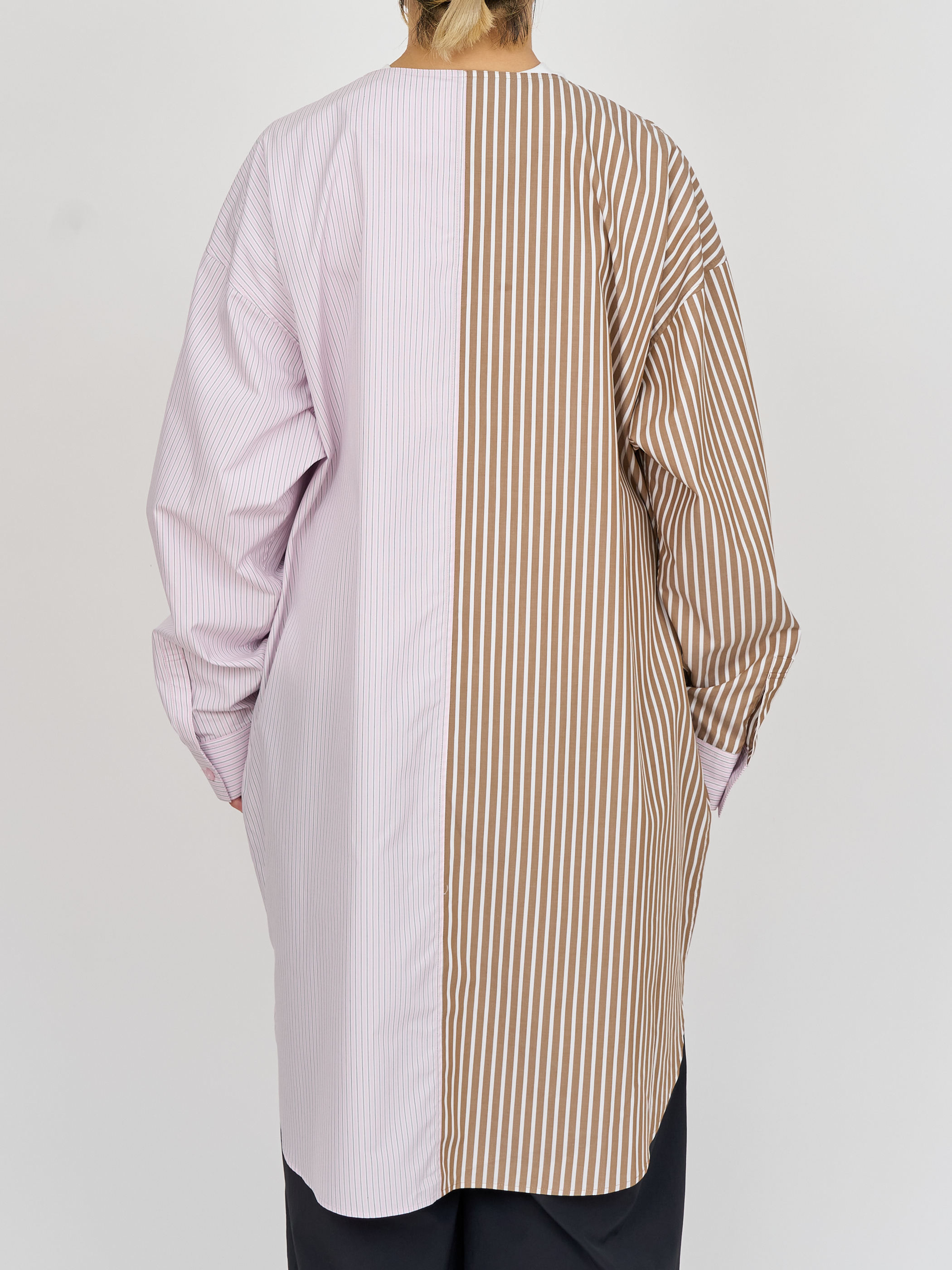 【受注商品】two-tone stripe long shirt・PINK×BROWN
