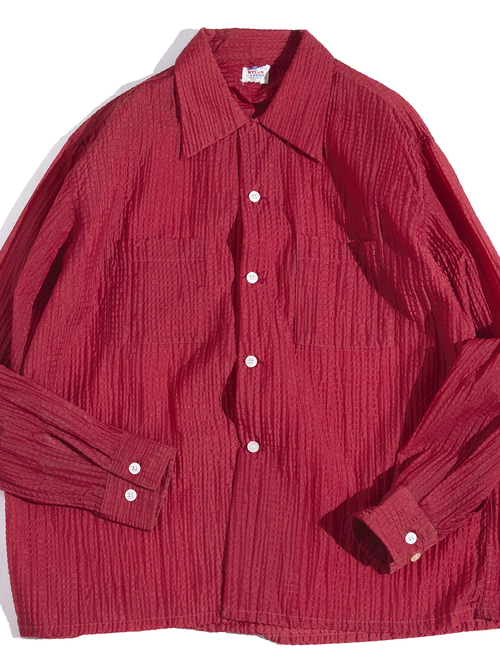1960s "ESSRO" nylon seersucker shirt -RED-