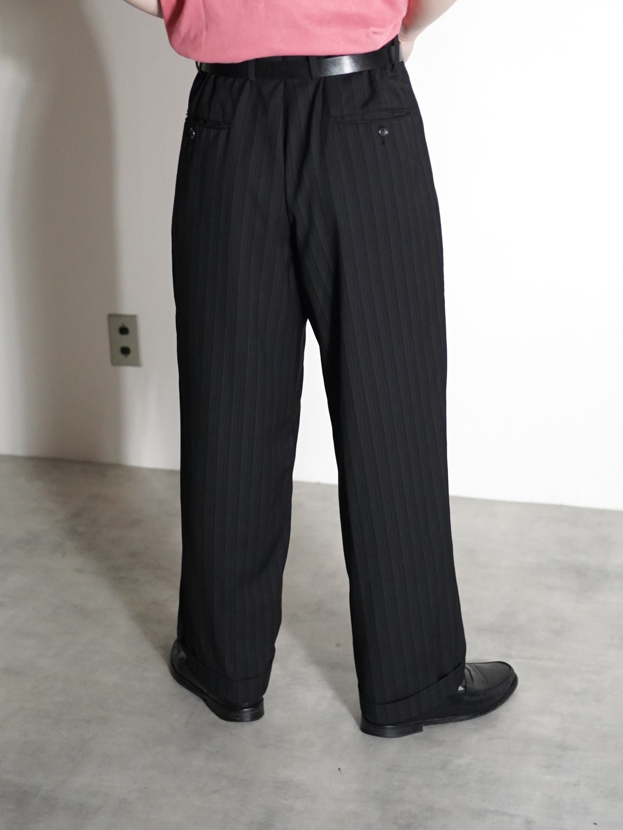 1990~ LUCA ROSSI Viscose × Poly stripe 2tuck dress trousers