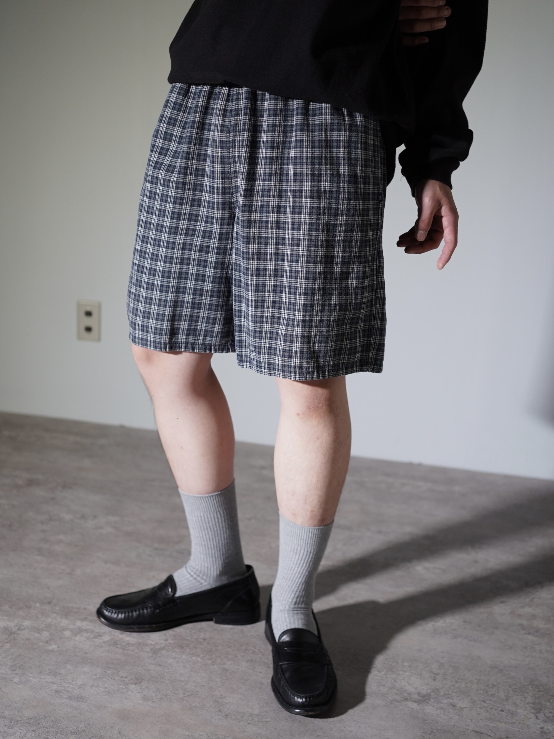 1990's puritan Elastic Cotton check shorts / Made in Nepal
