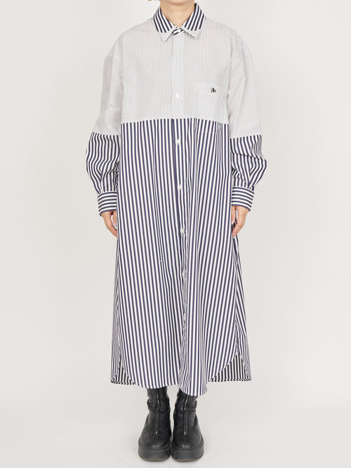 【受注商品】fake round collar shirt dress・WHITE×NAVY