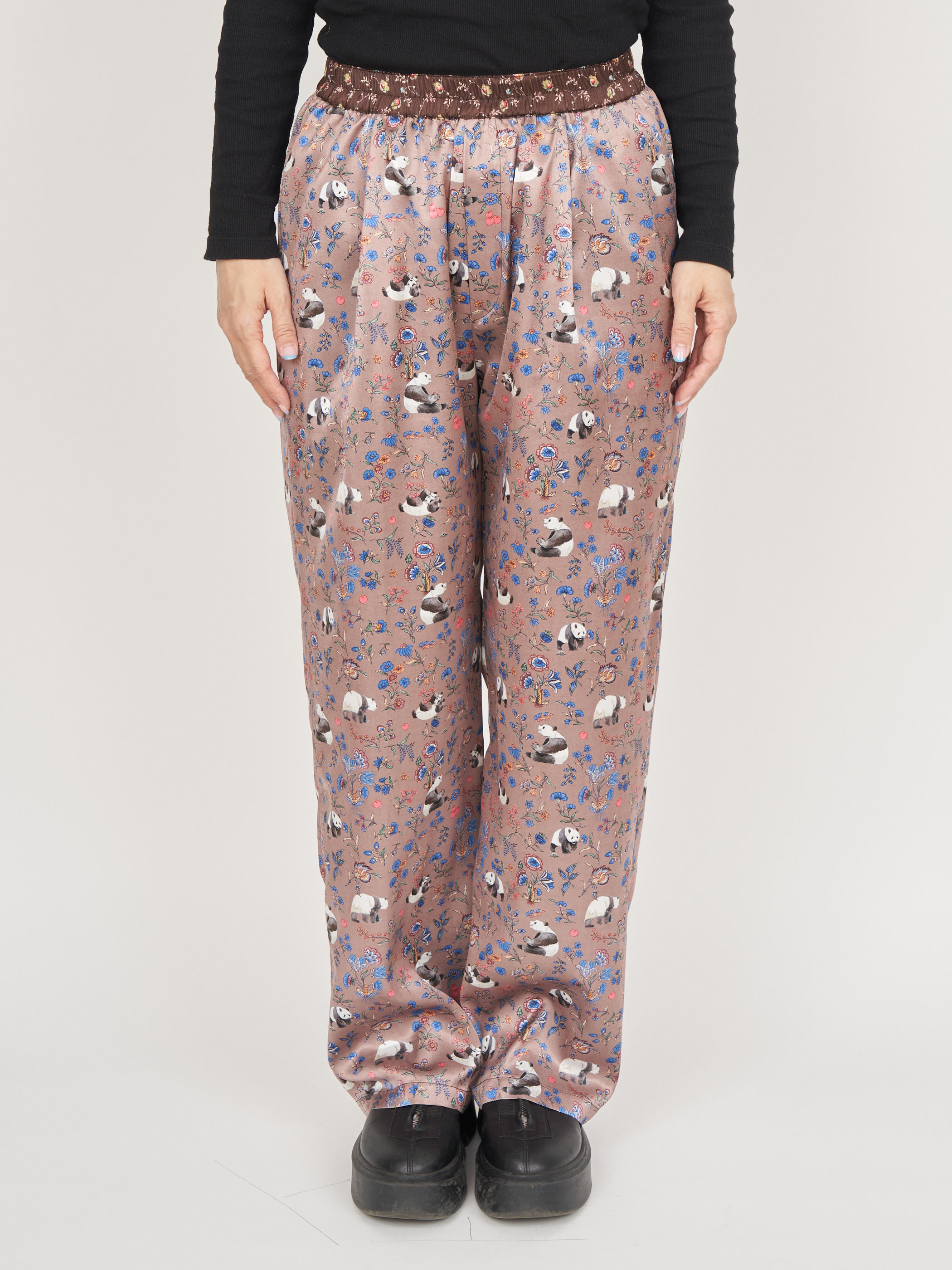 【受注商品】panda printed pajama pants・BROWN×BEIGE