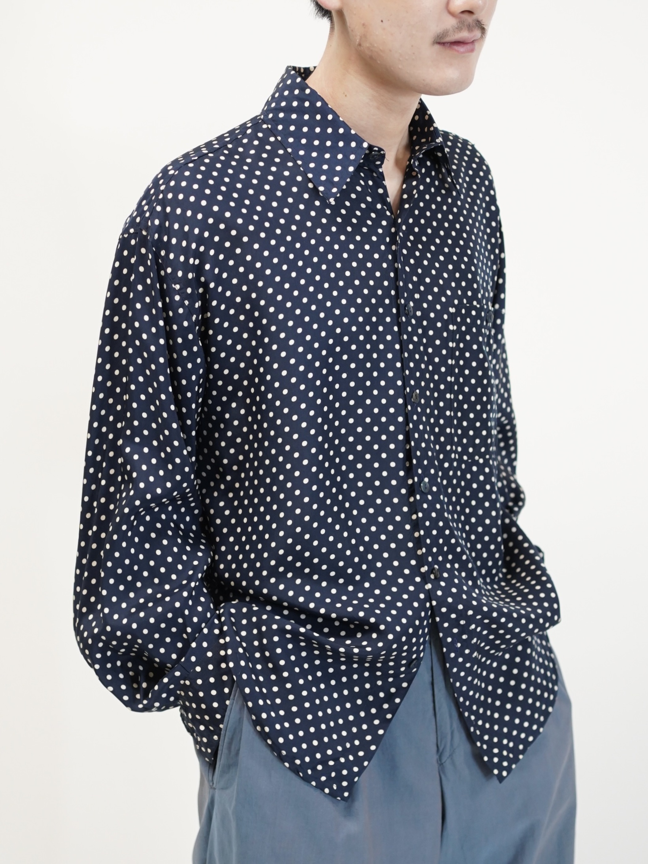 1980's~ 紅梅 Pure Silk 100% Polka Dot pattern L/S shirt