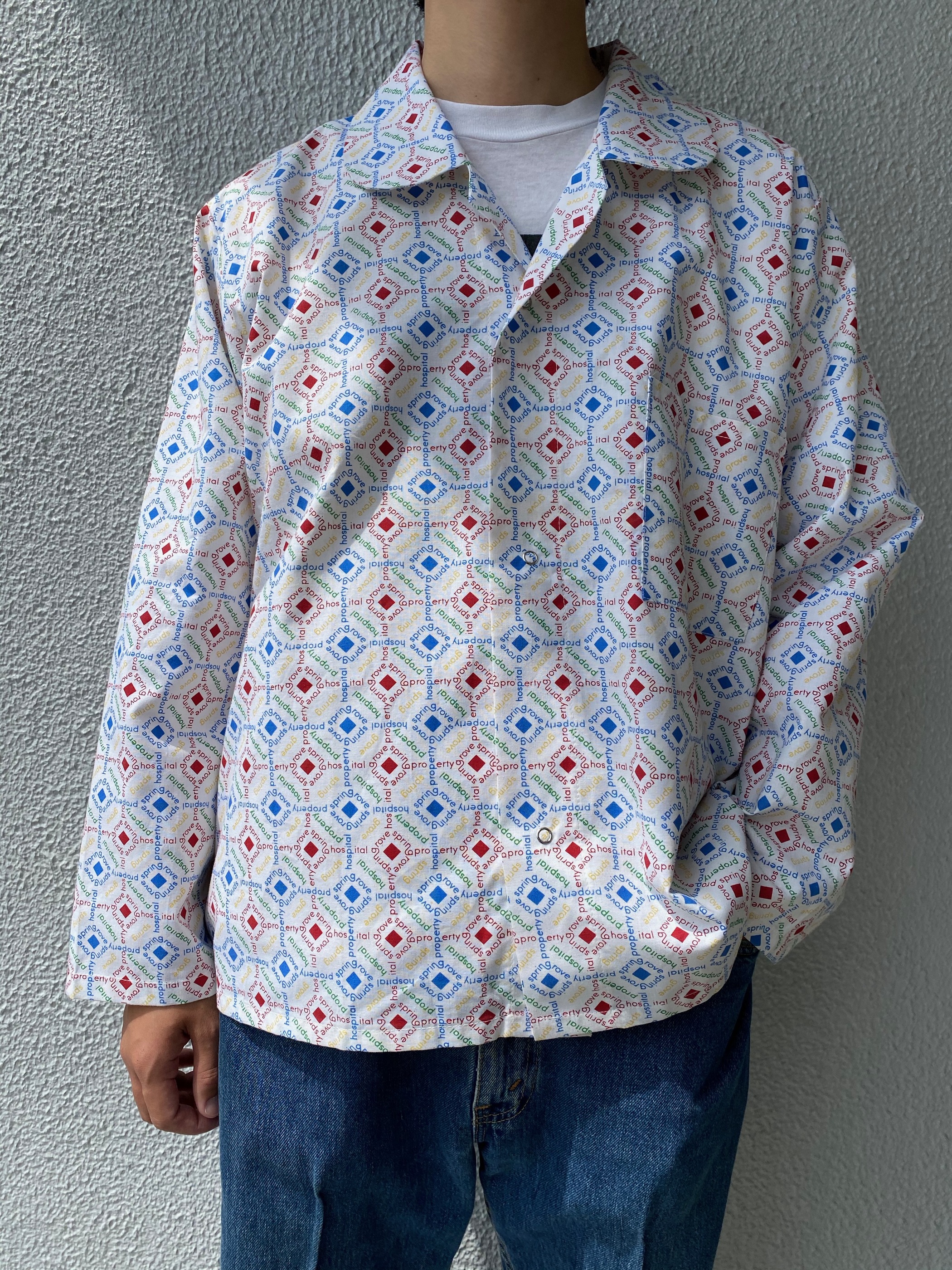 1970s "unknown" hand made snap pattern shirt -WHITE-