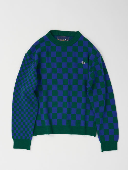 checkered sweater・BLUE×GREEN