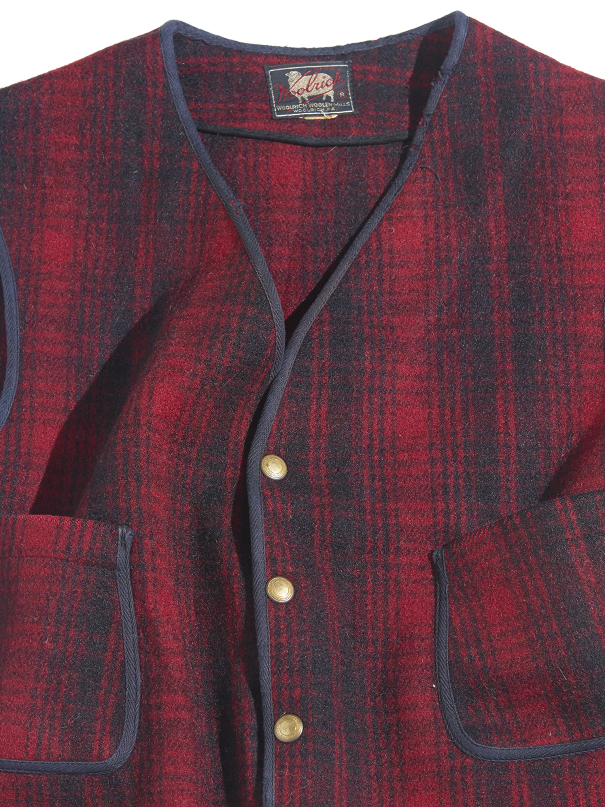 1960s "Woolrich" wool melton check vest -RED-