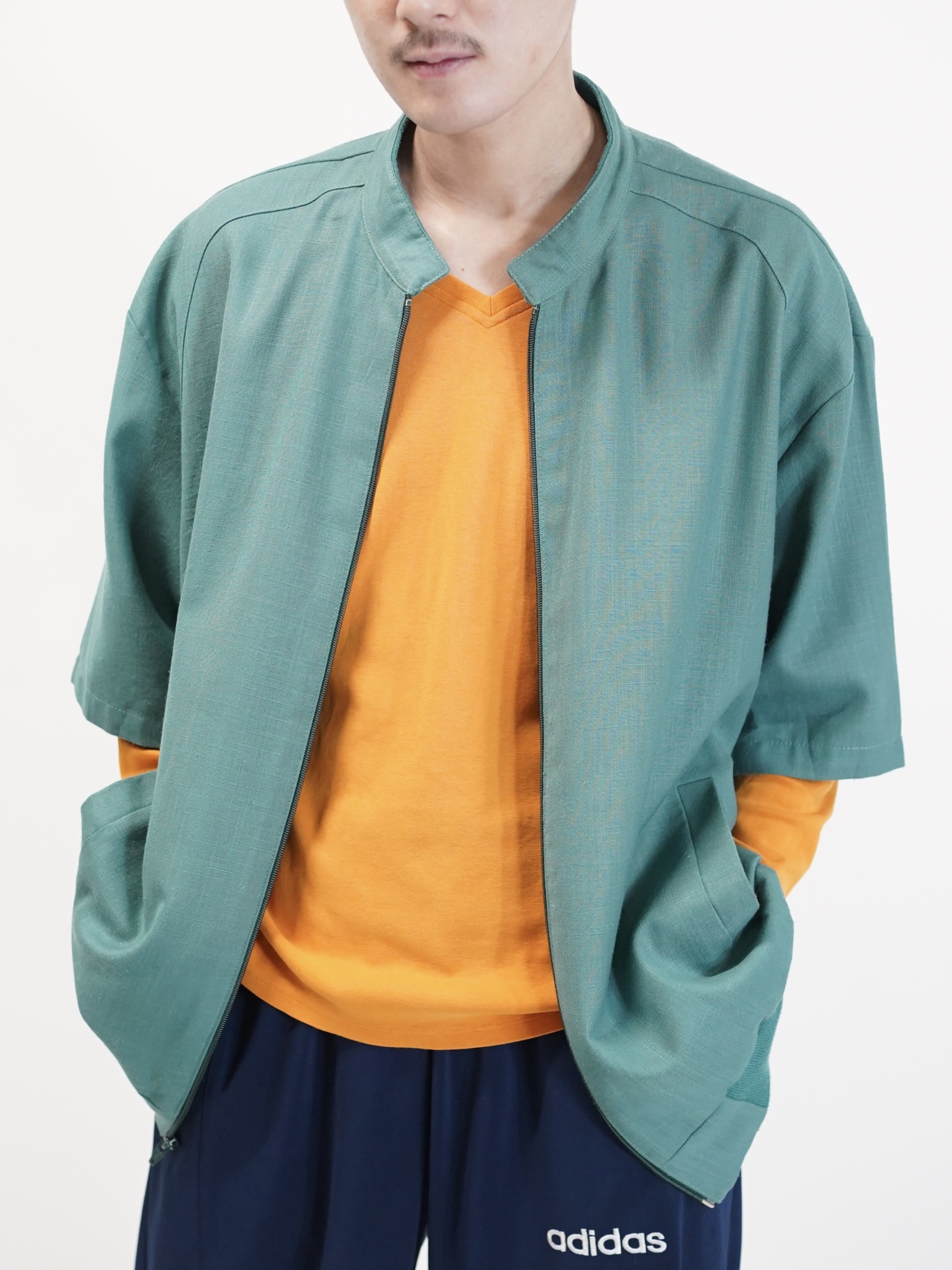 1980~90's Alan Stuart Poly Rayon shirt fabric s/s zip blouson  / Made in USA
