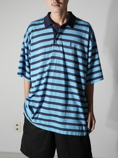 1990's~ BILL BLASS cotton poly 比翼 border polo shirt