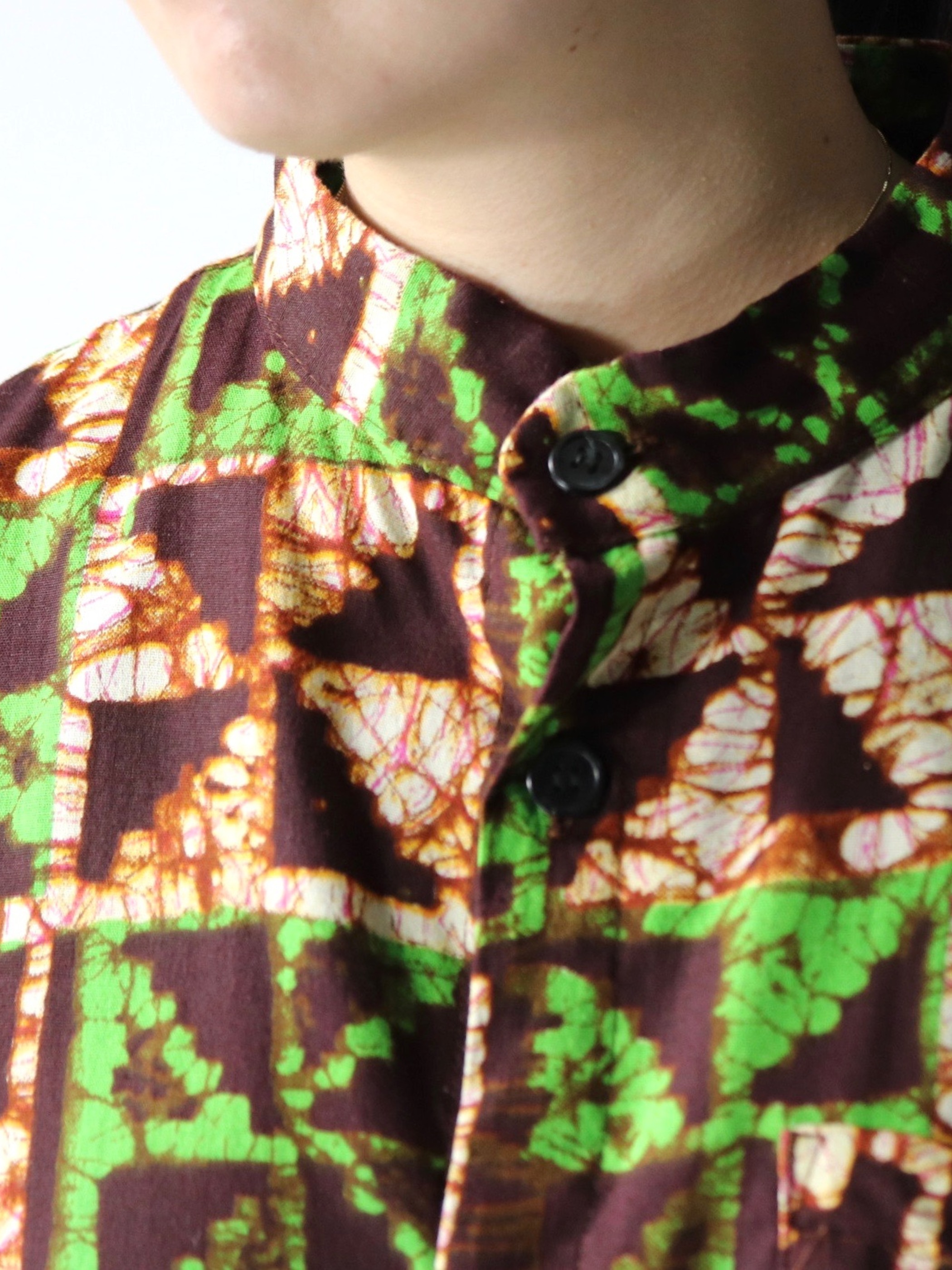 African batik stand collar shirt