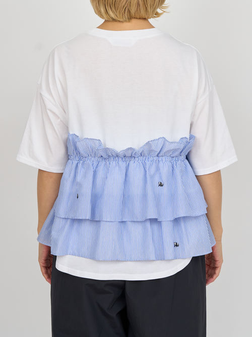 【受注商品】mini pandas frilled top・WHITE×STRIPE