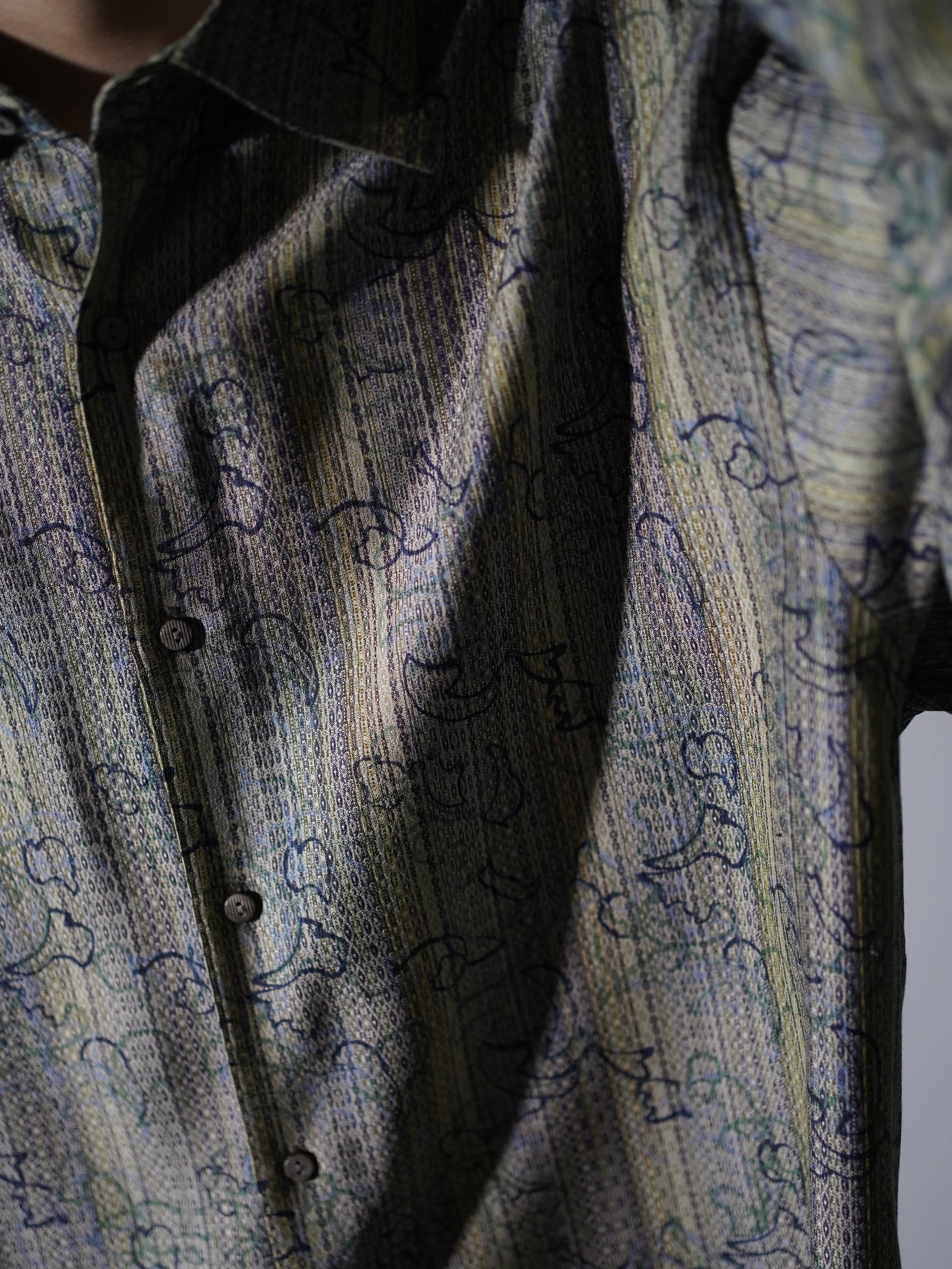 1990's JHANE BARNES Silk Cotton abstract pattern on stripe L/S shirts