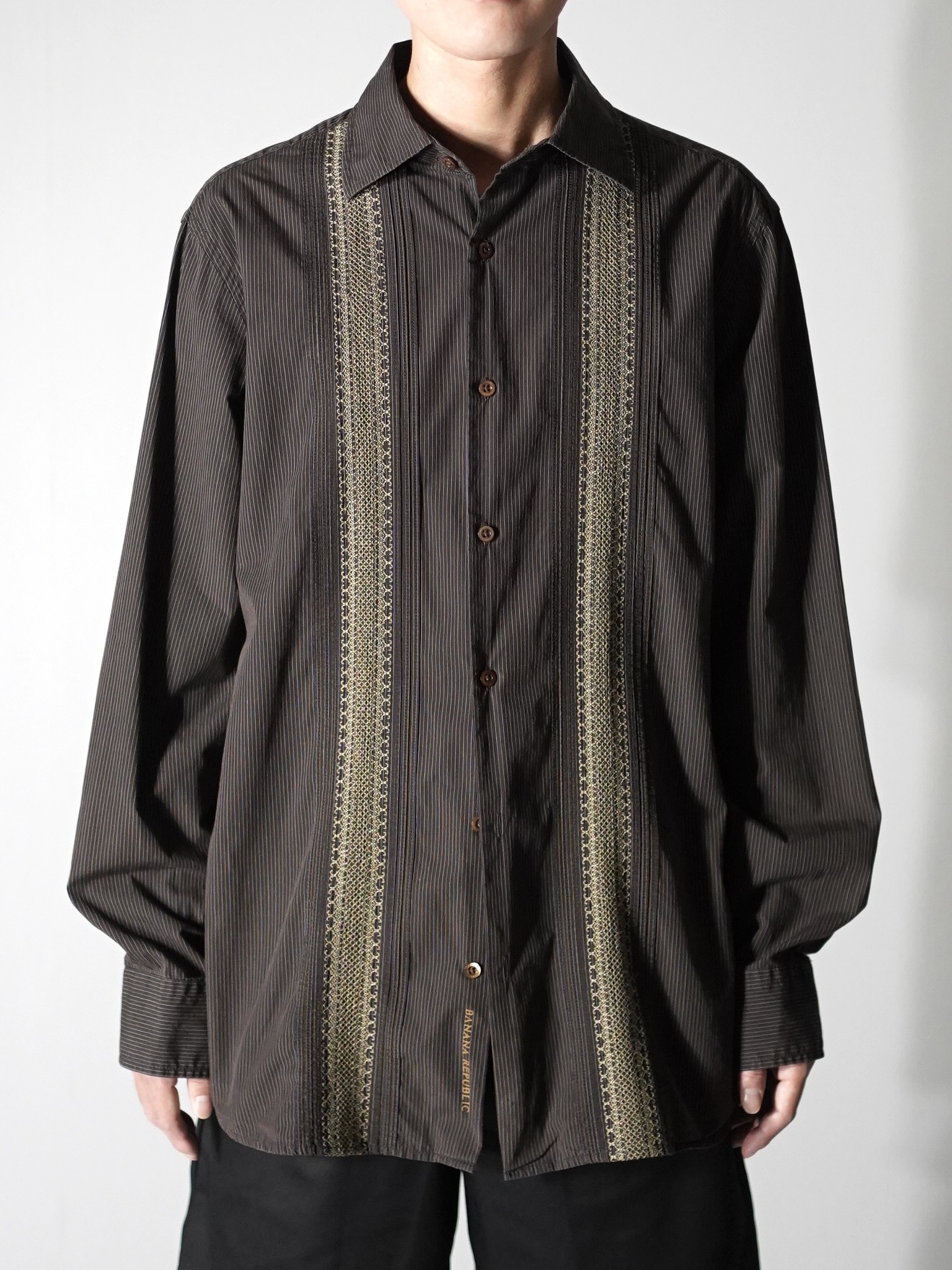 BANANA REPUBLIC Ethnic design cotton stripe L/S shirt
