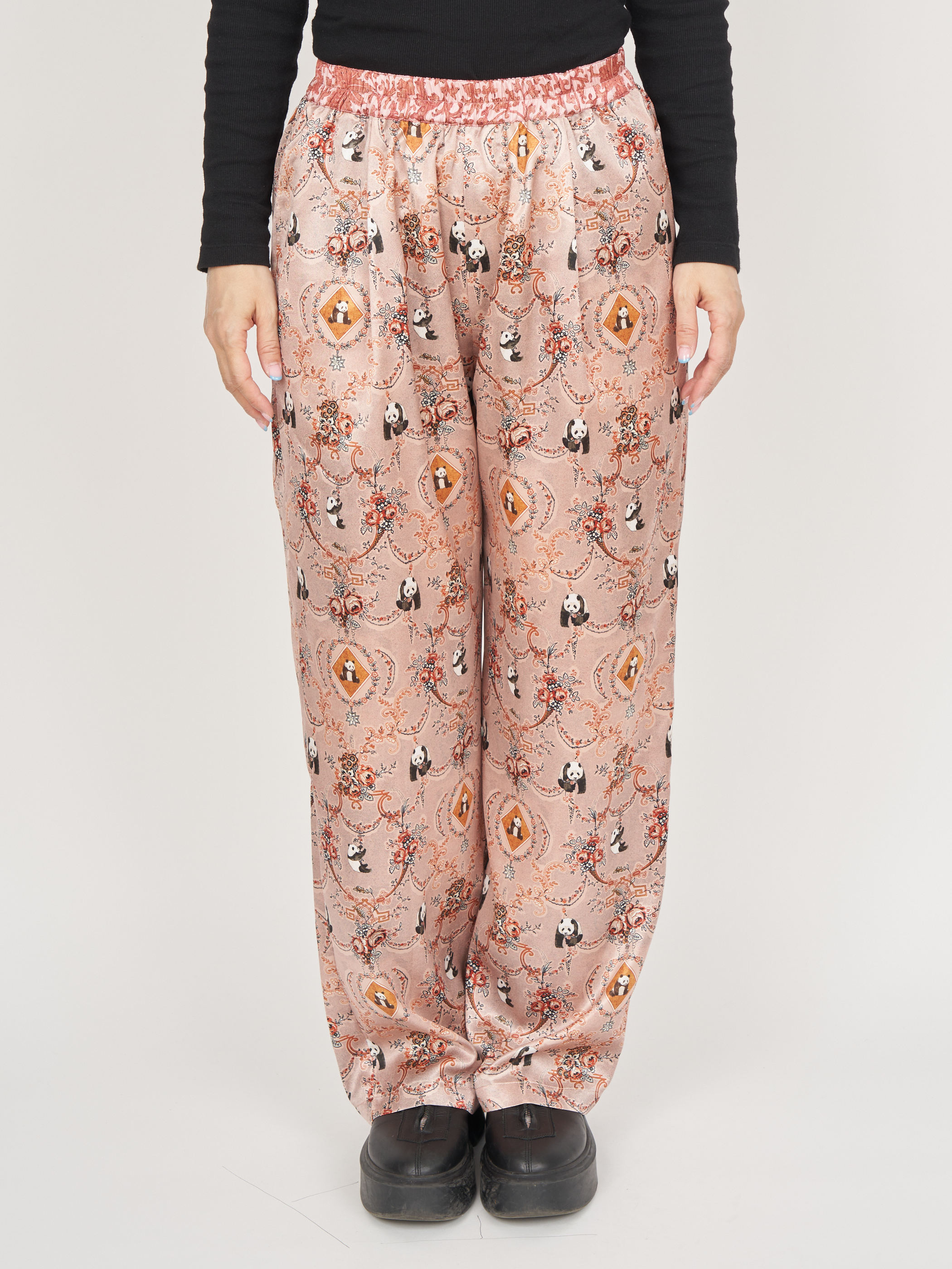 【受注商品】panda printed pajama pants・BEIGE×PINK