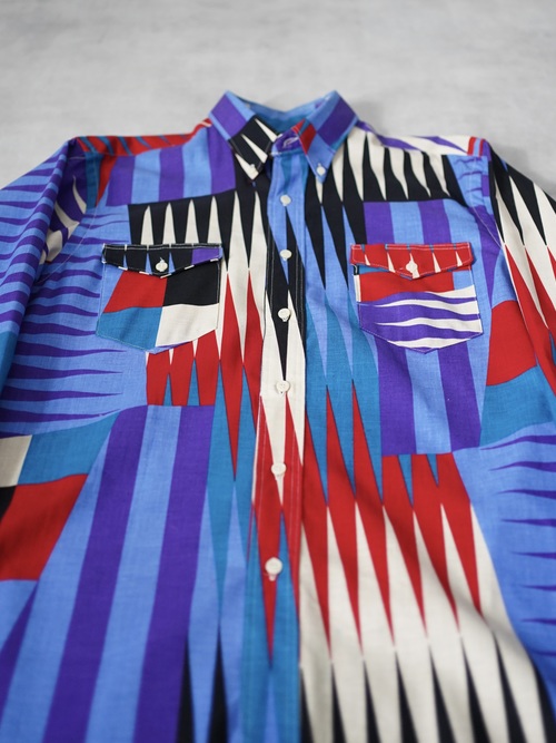 1980's Wrangler asymmetry pattern print B.D. western shirts / Made in USA