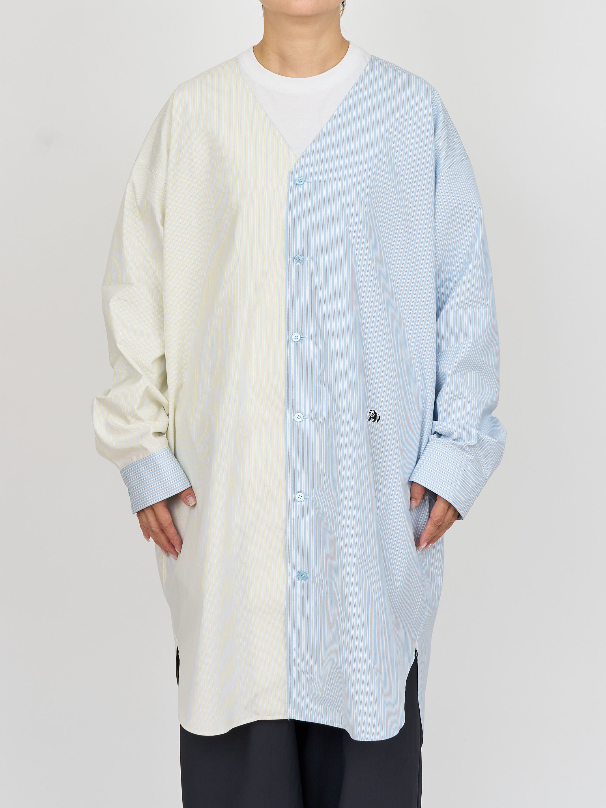 【受注商品】two-tone stripe long shirt・LT.BLUE×YELLOW