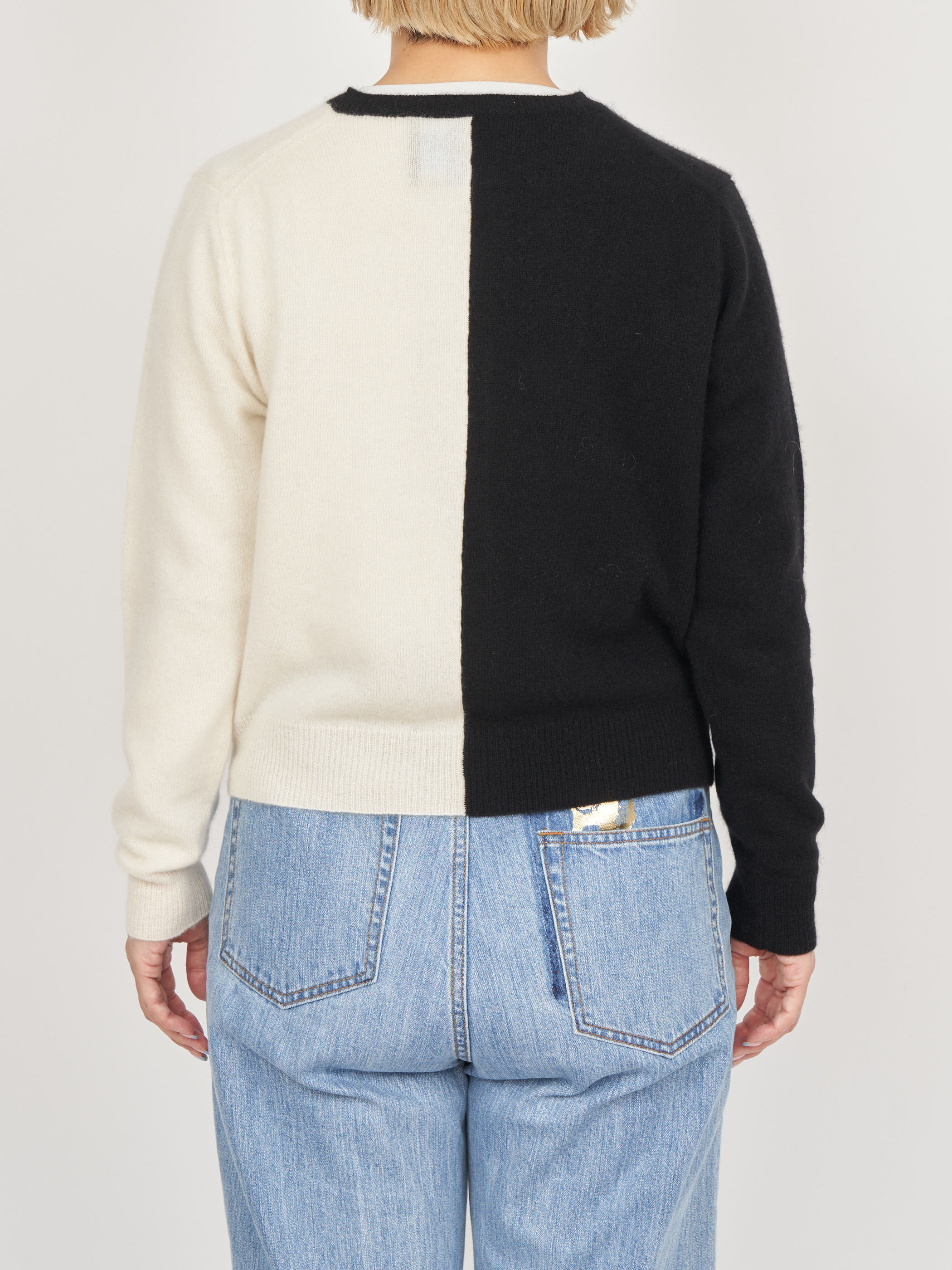 【受注商品】two-tone cashmere cardigan・BLACK×WHITE