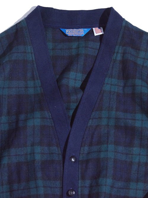 1980s "PENDLETON" wool check cardigan -BLACK WATCH-