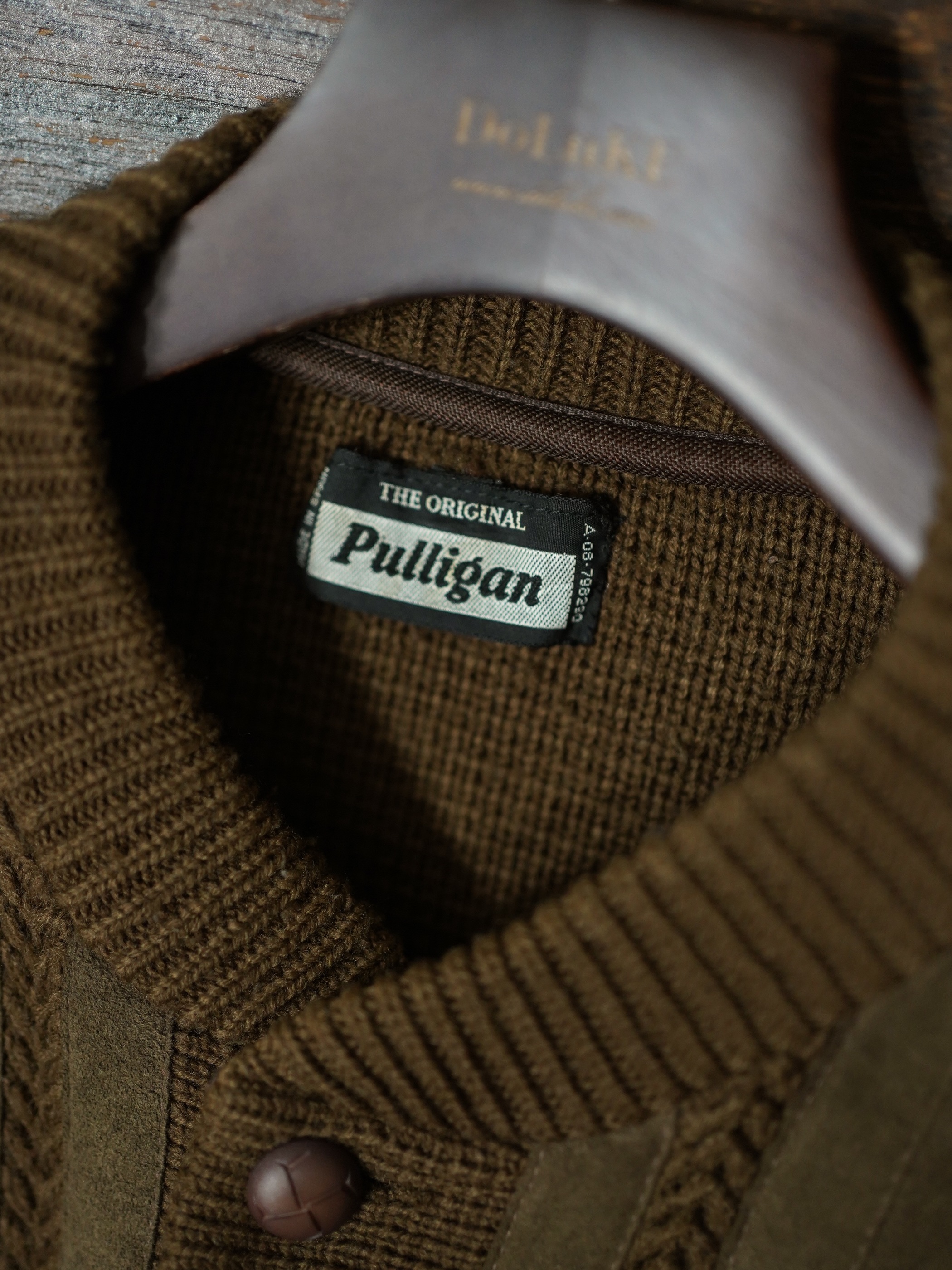 1980's THE ORIGINAL Pulligan Acryl Wool leather switching design knit jacket / Made in Spain