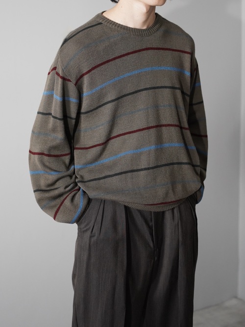 1980-90's LIFE TRENDS Acryl knit Border sweater / Made in ROMANIA