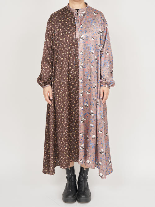 【受注商品】panda printed dress・BROWN×BEIGE