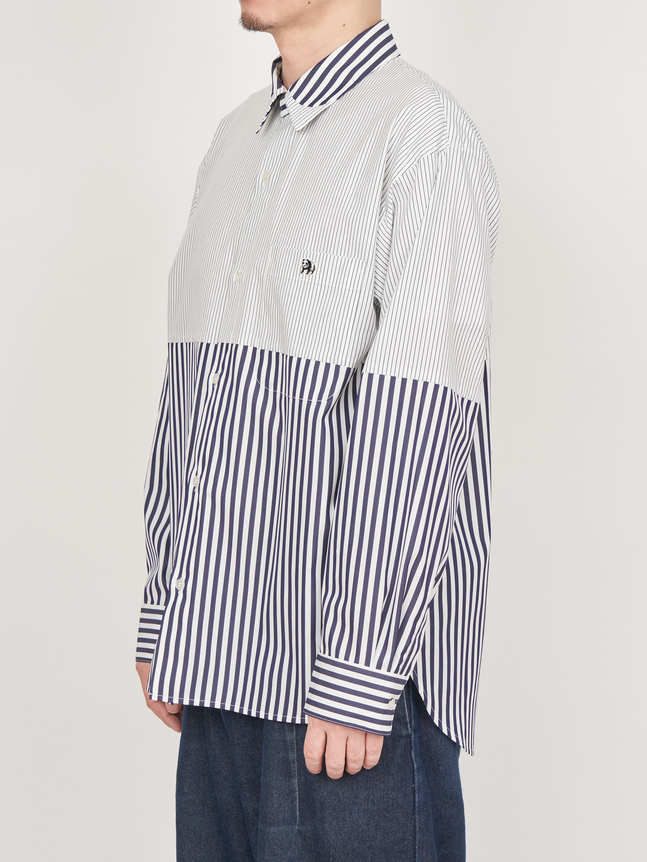 【受注商品】fake round collar shirt・WHITE×NAVY