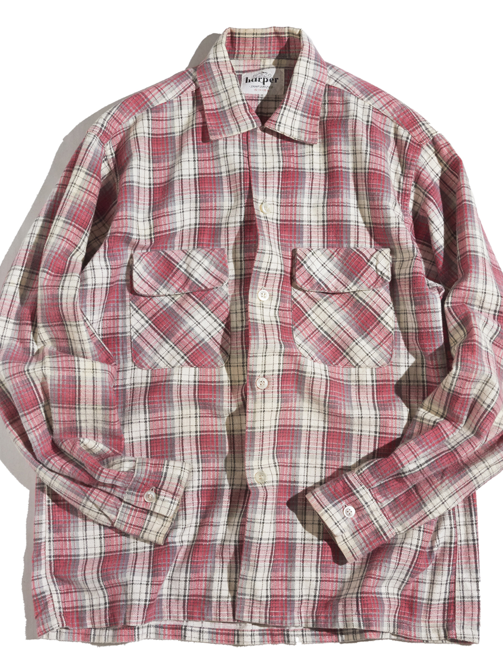 1960s "harper" print flannel check shirt -RED-
