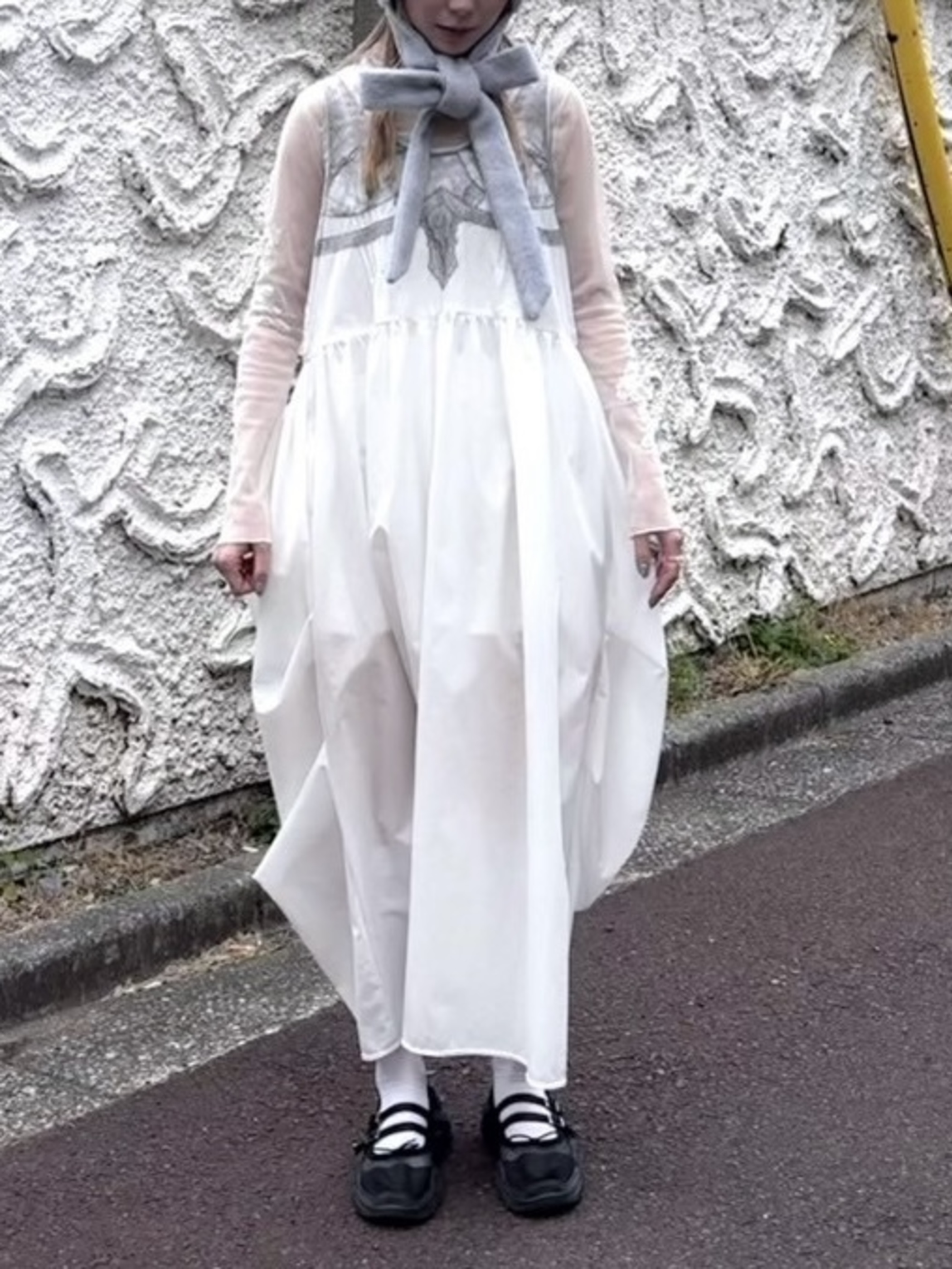 back ribbon nylon dress