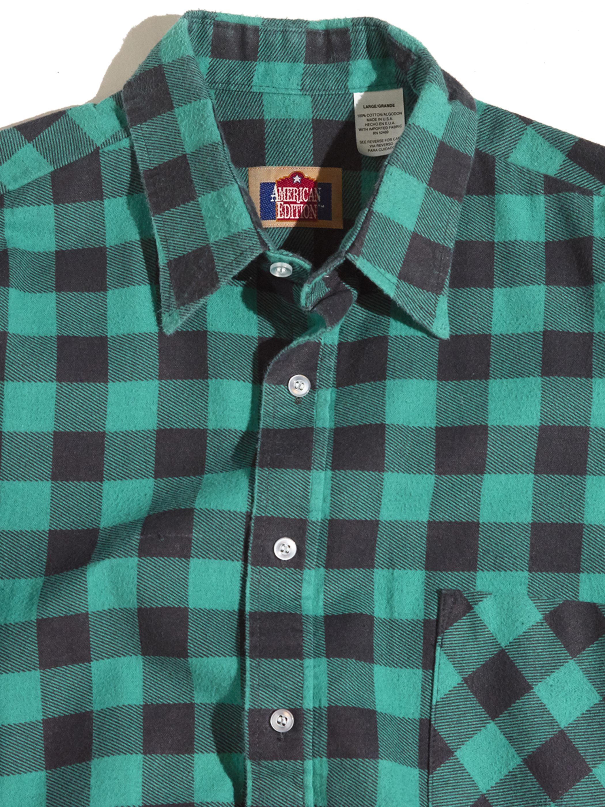 1990s "AMERICAN EDITION" print flannel check shirt -GREEN-